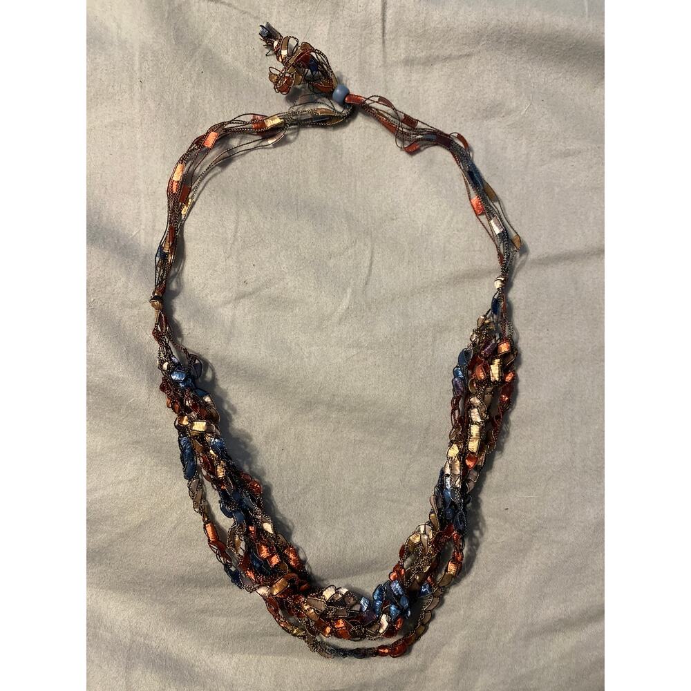 Handmade Crocheted Trellis Yarn Necklace Multi-Strand - Rainbow